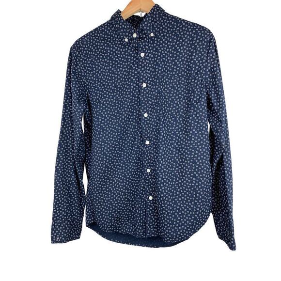 J. Crew Flex Washed Size M Slim Navy Blue Long Sleeve Floral Button Up Shirt - Picture 1 of 8